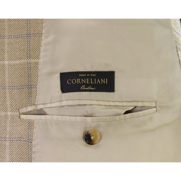 Corneliani Gold Checkered Wool Silk Sportcoat Blazer 44L - Picture 7 of 9